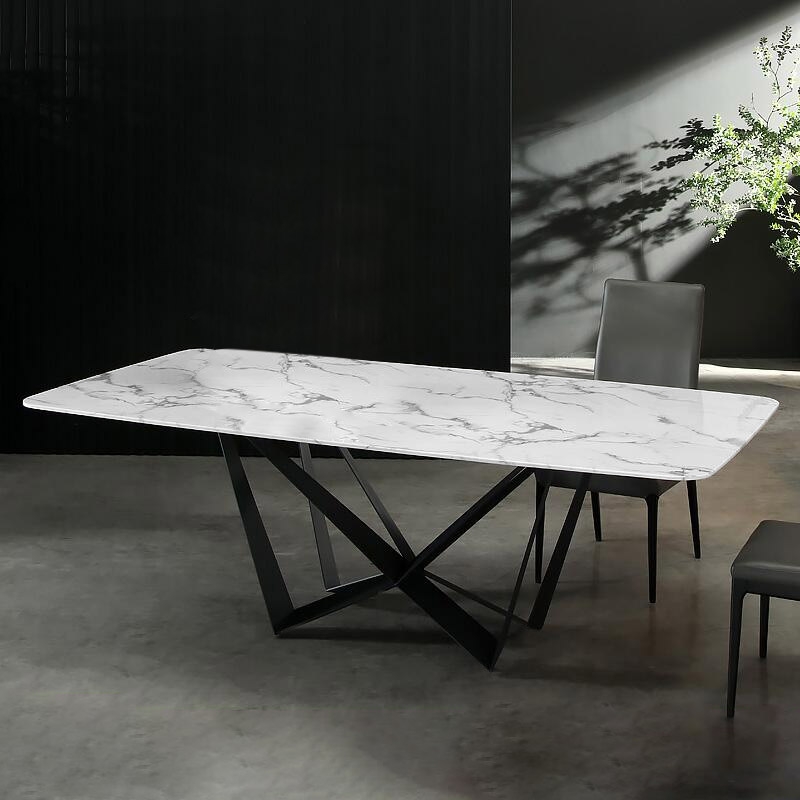 Modern Stylish 71" Rectangle White Faux Marble Top Dining Table in Medium