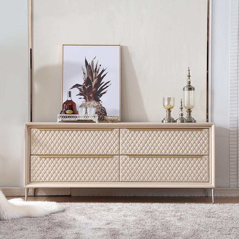 

Modern Double Dresser Champagne Accent Cabinet Buffet Cabinet With Storage 4 Drawers Sideboard