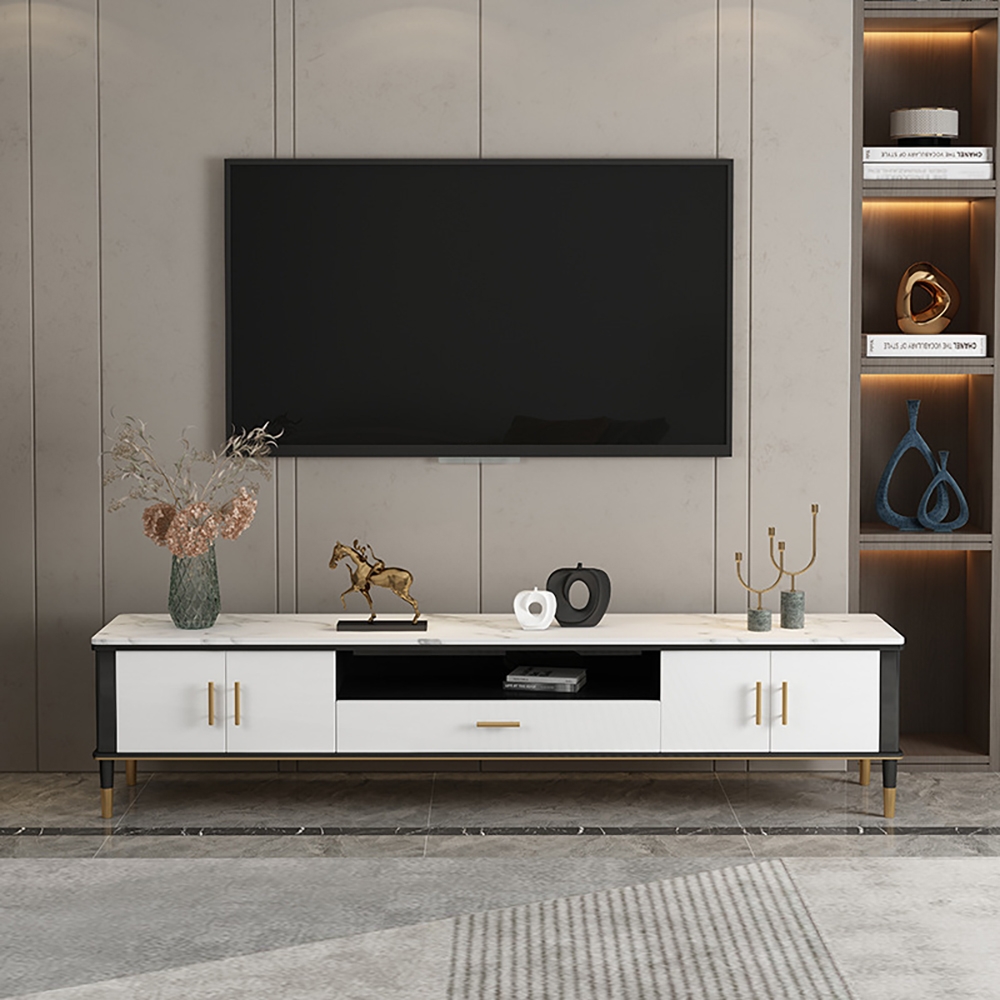 

Modern TV Stand Stone Top Entertainment Center with 4 Doors & 1 Drawer in Large