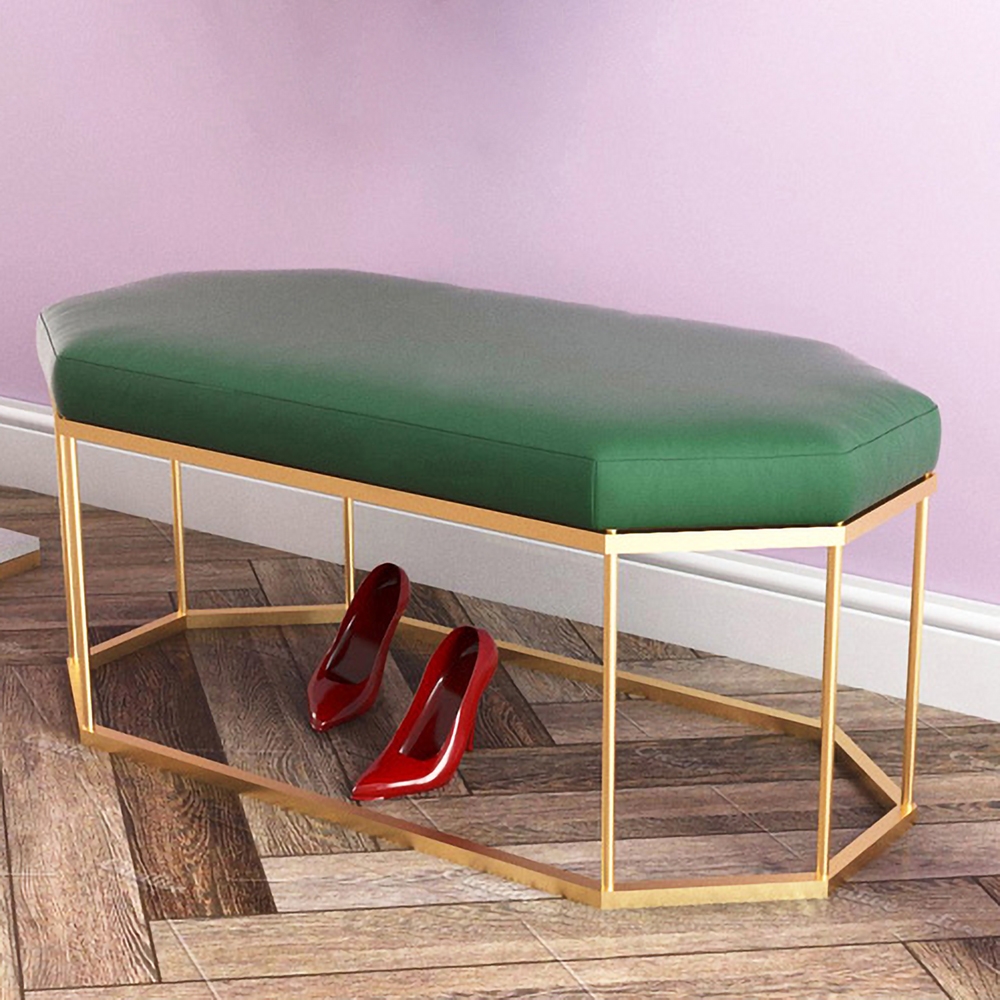 Green Entryway Bench Upholstered Velvet Modern Bench in GoldHomary