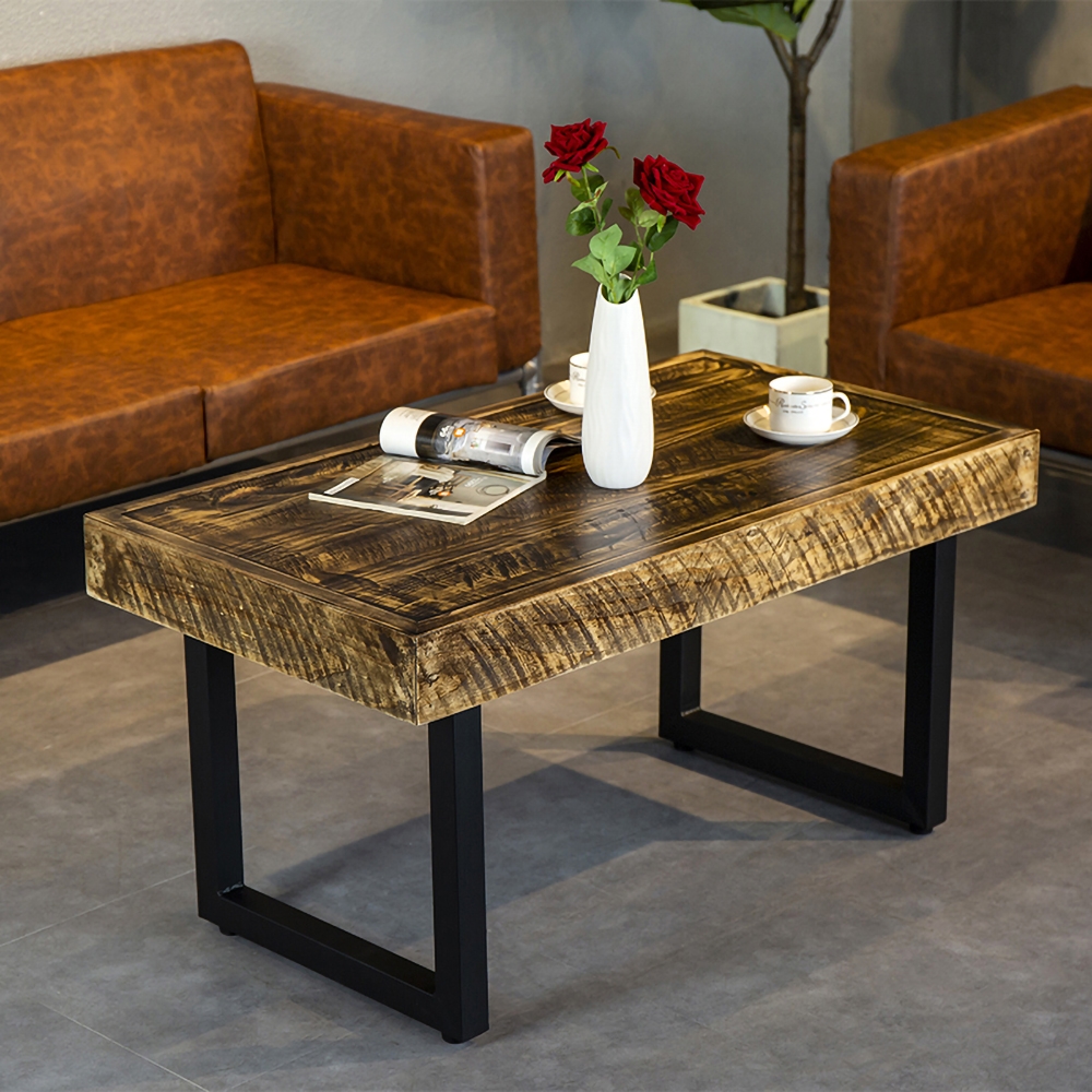 

Vintage Industrial Coffee Table Rectangular Distressed Wood Accent Table Metal in Black Finish