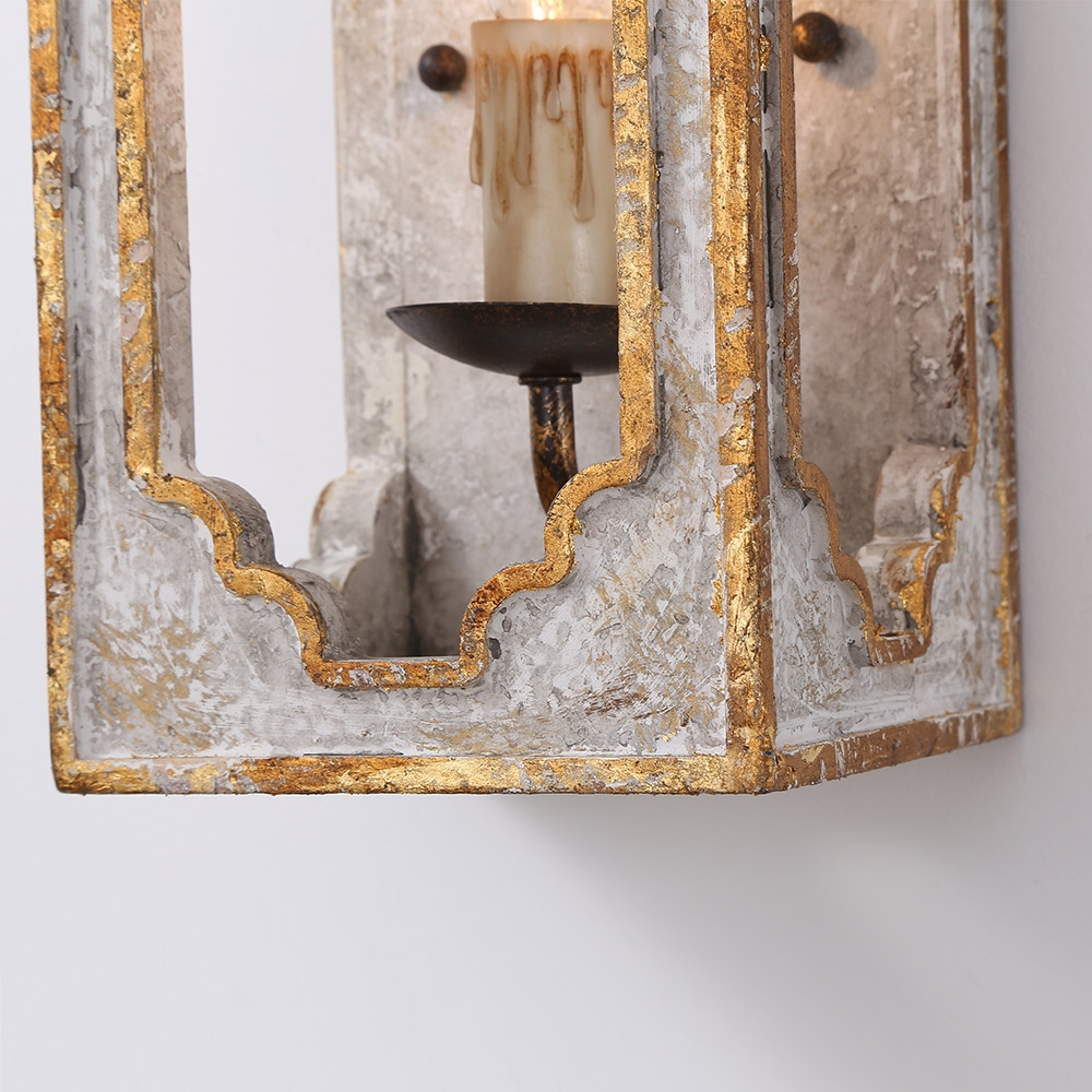 Heye French Country Candle Wall Sconce 1-Light Square Wall Light Distressed