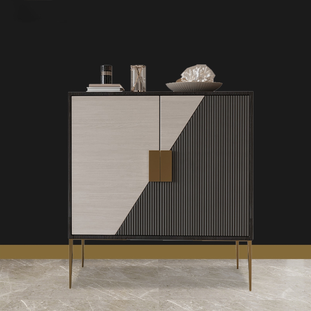 

Black 2-Door Chest Modern Accent Cabinet with 4 Shelves in Gold