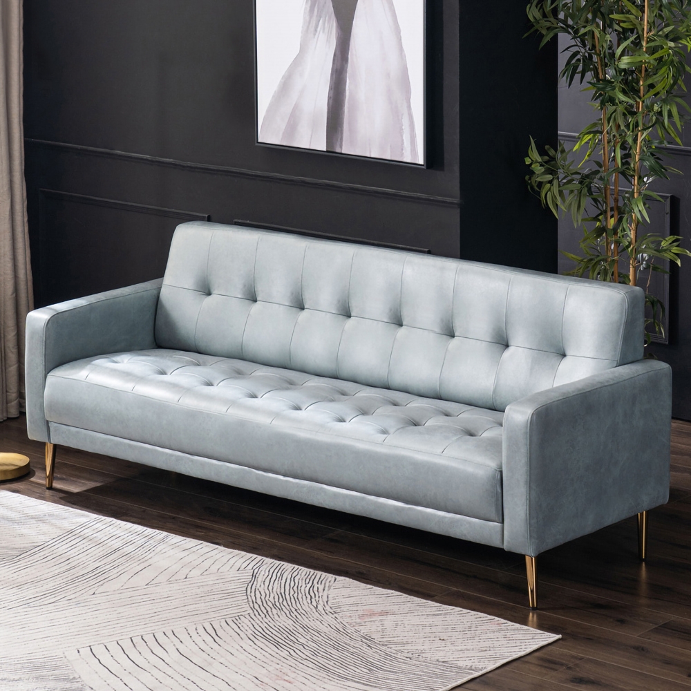 

Modern 3-Seater Sofa Button Tufted Leath-Aire Fabric Upholstered Sofa in Pillow Included