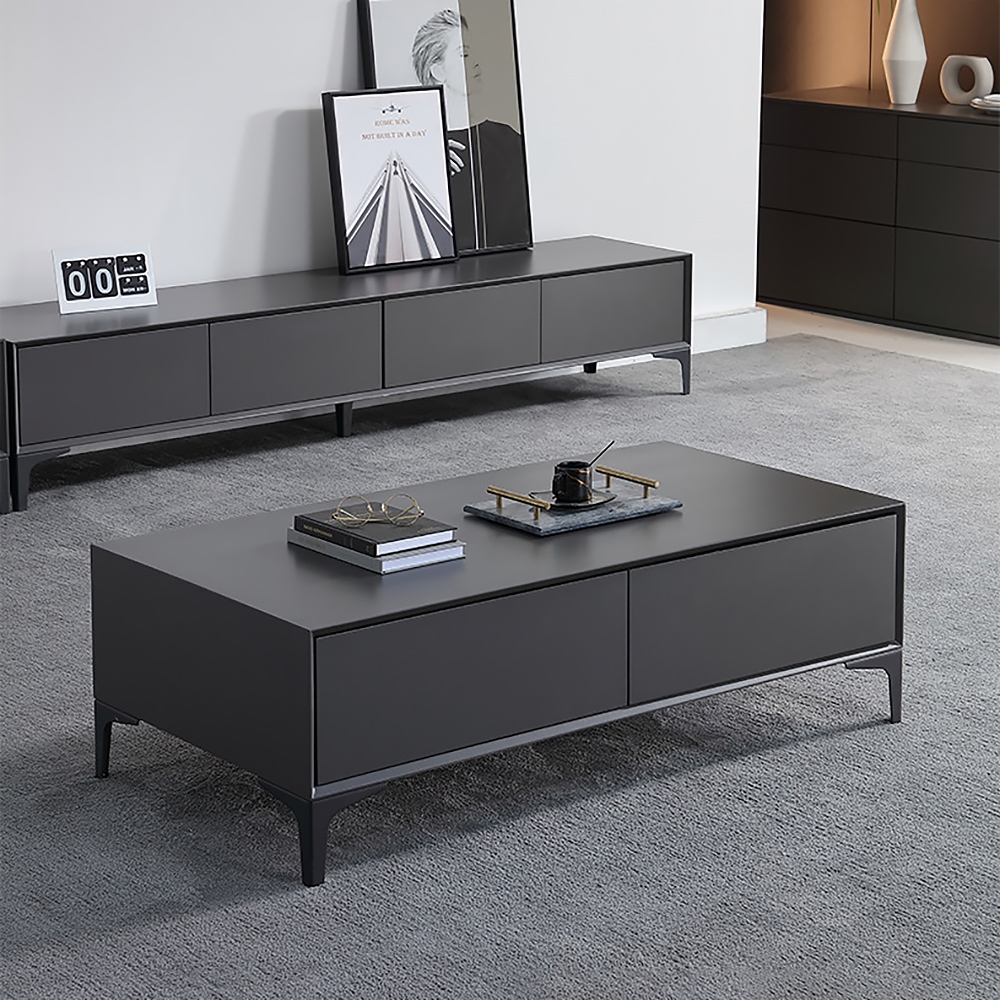 

Modern Gray Coffee Table with Storage Rectangular Coffee Table with 4-Drawer