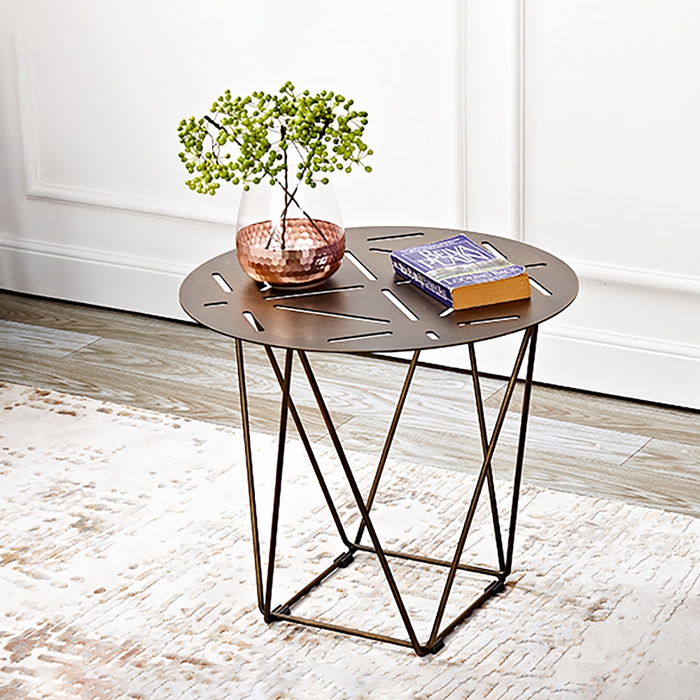 Industrial Loft Round Side Table Metal End Table