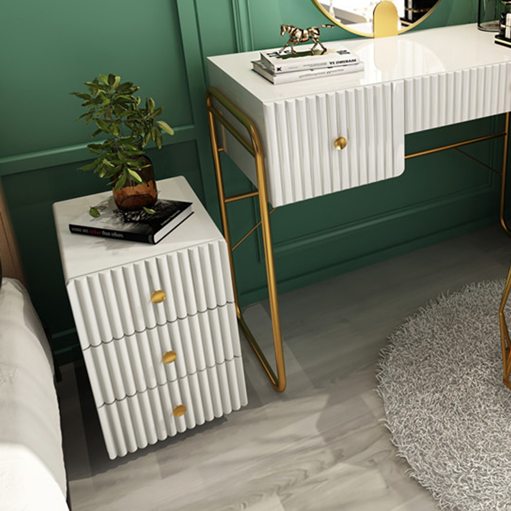 Modern White Makeup Vanity Set with Cabinet & Stool & Mirror 4-Piece Bedroom Vanity Set