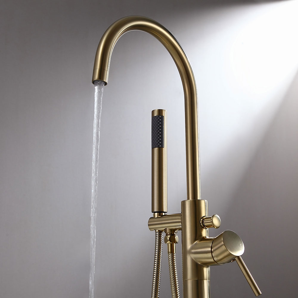 Brewst Freestanding Single Handle Tub Filler Faucet with Handheld Shower Solid Brass