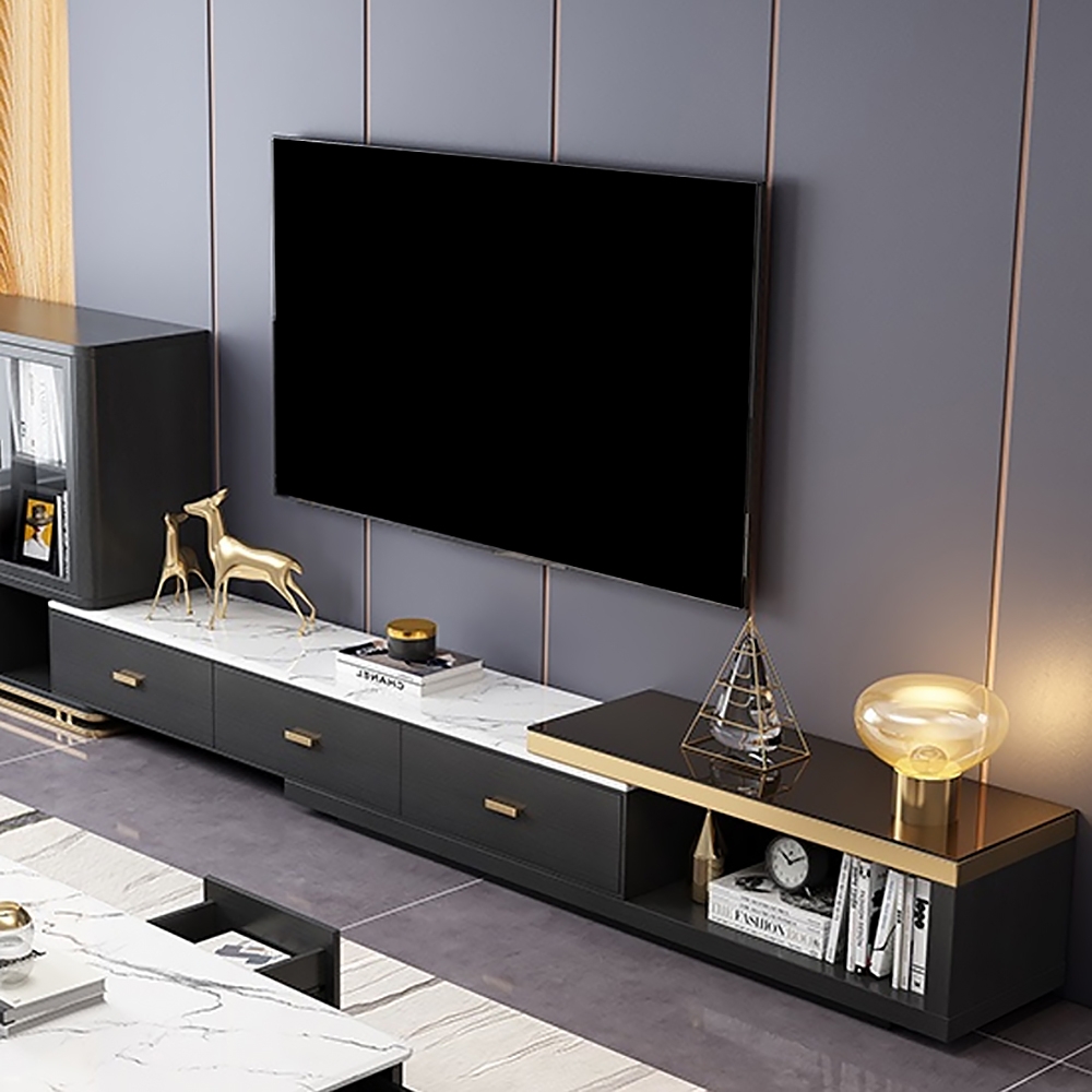 

71" to 104" Modern White&Black Extendable TV Stand Console with Storage