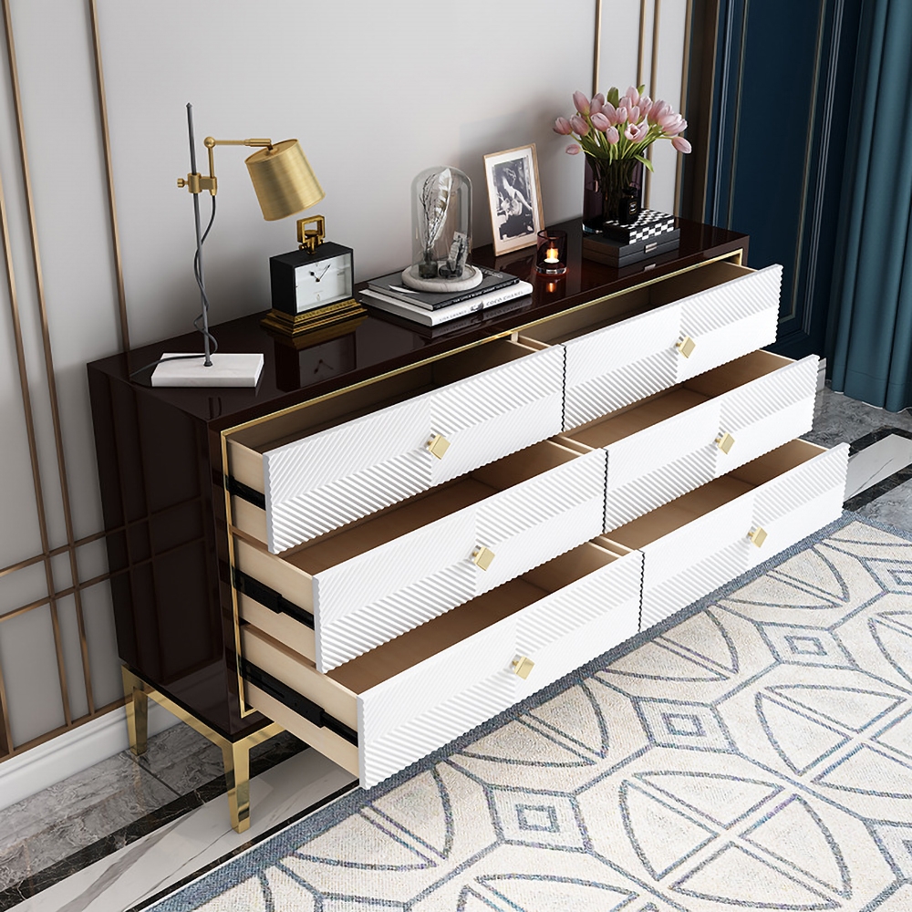 1500mm Modern Bedroom Dresser with 6 Drawers Cabinet for Storage in Gold