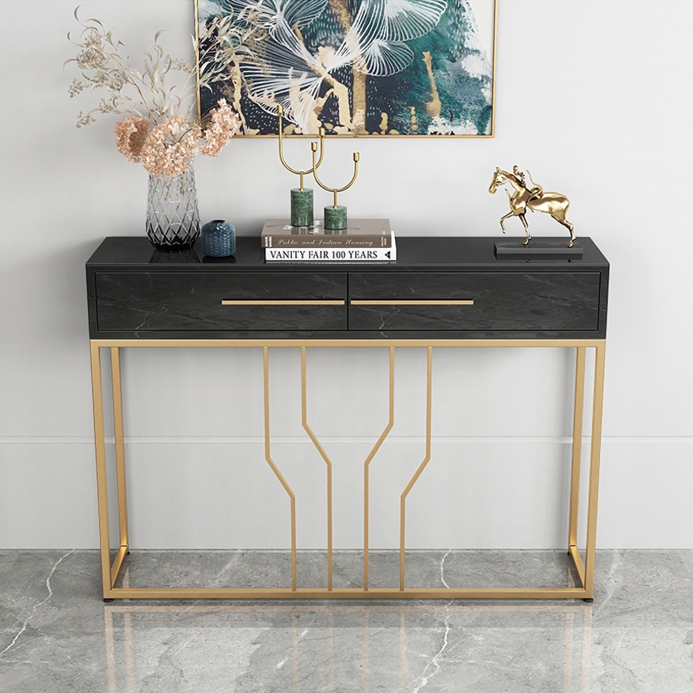 Black Console Table Decor with Drawers Entryway Table