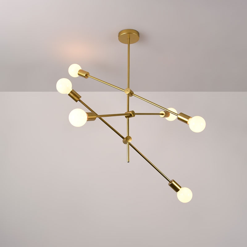 Modern Luxurious Style Gold Metal Ceiling Light Adjustable Branch 6-Light Pendant Light