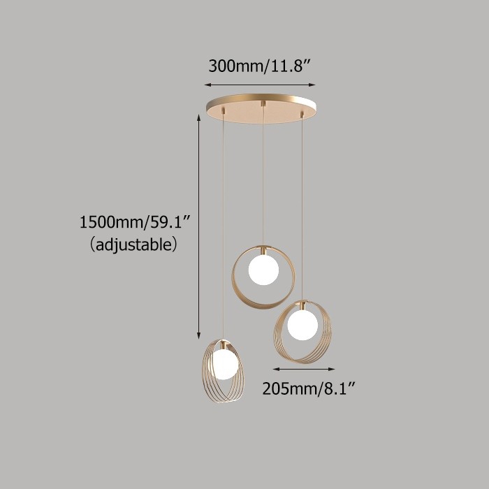 Stylish 3-Light Pendant Light Globe Shade in Brushed Gold Style A