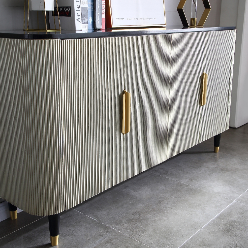 Modern Silver Sideboard Buffet With Doors&Shelves Kitchen Cabinet Gold Finish in Large