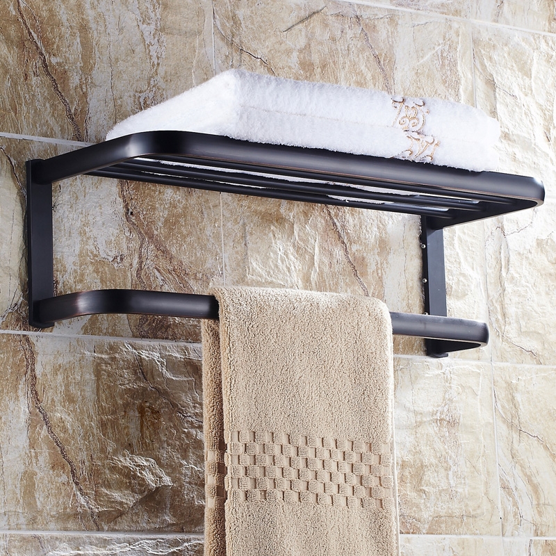 Classy Antique Black Solid Brass Wall Mount Towel Rack with Towel Bar