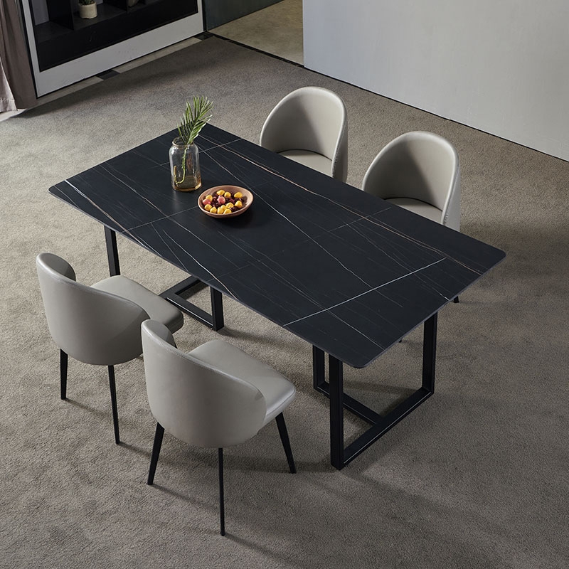63" Rectangle Stone Dining Table Black Dining Table Carbon Steel Base