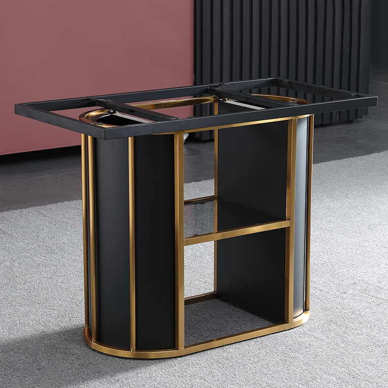 1600mm Modern Black Rectangular Stone Dining Table with One-Shelf Carbon Steel Storage