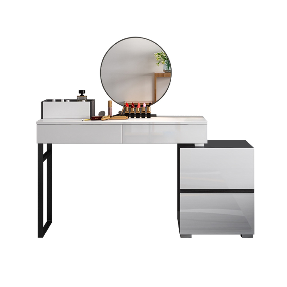 Glossy Black & White Extendable Makeup Vanity Dressing Table with Mirror & Side Cabinet