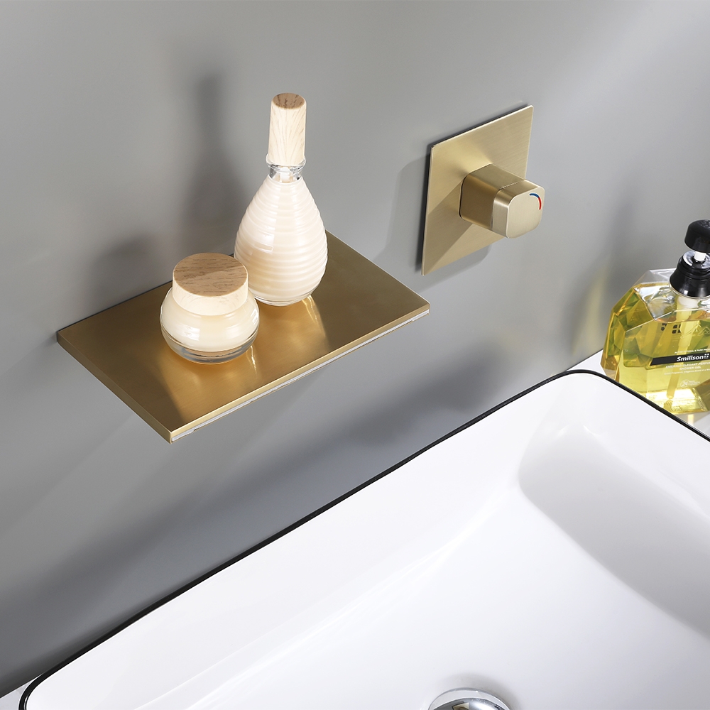 Waterfall Wall Mount Bathroom Sink Faucet Single Knob Solid Brass Brushed Gold