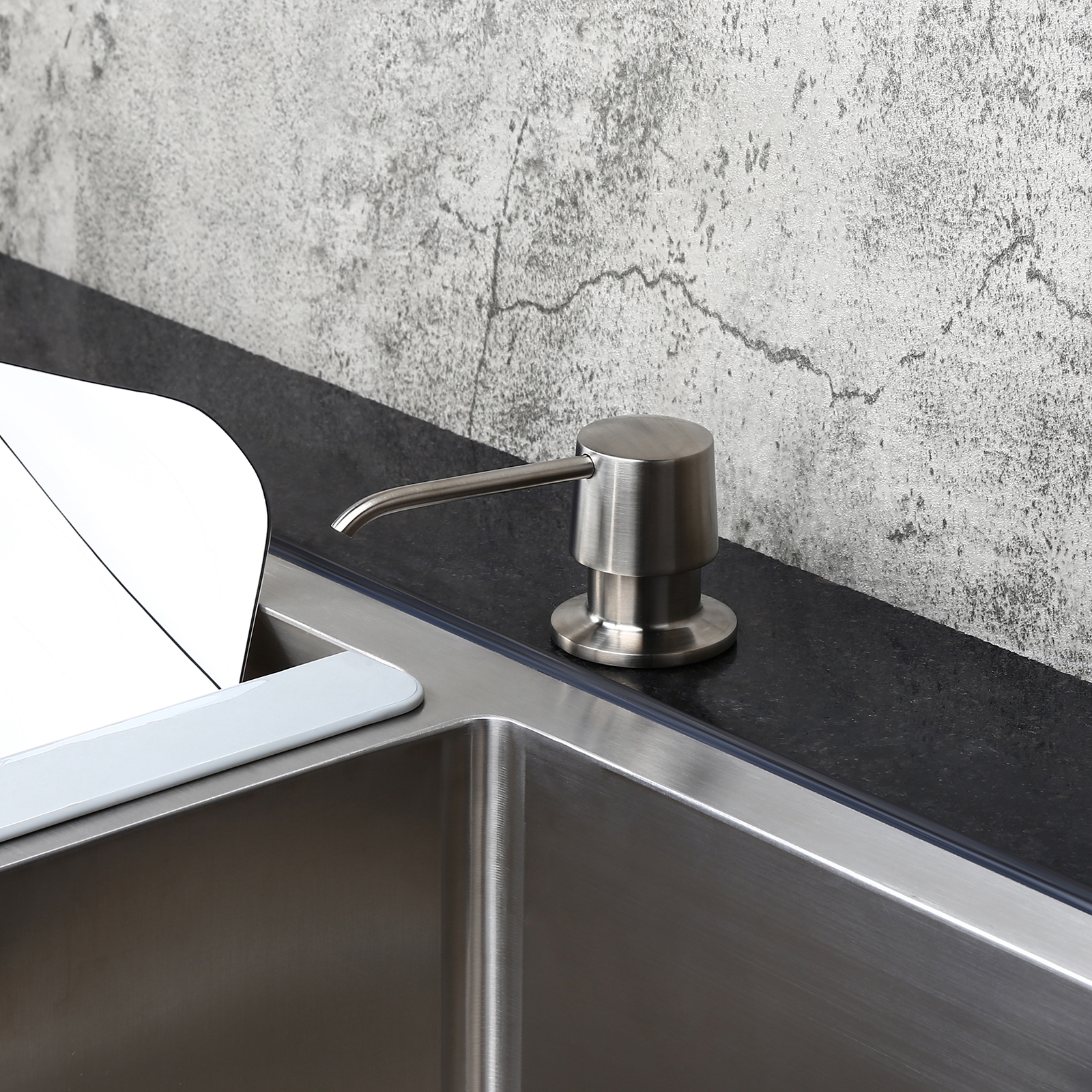 Modern Brushed Nickel Deck Mount Sink Soap Dispenser With Solid Brass Self-priming Pump 12 Oz Bottle