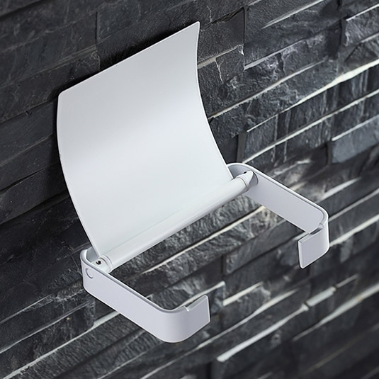 Tierney Varnished White Wall Mounted Toilet Paper Roll Holder & Cover Stainless Steel