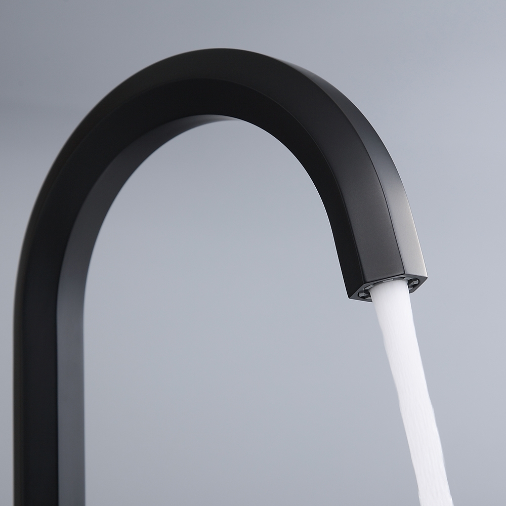Modern Design Matte Black Widespread Bathroom Sink Faucet High Arc