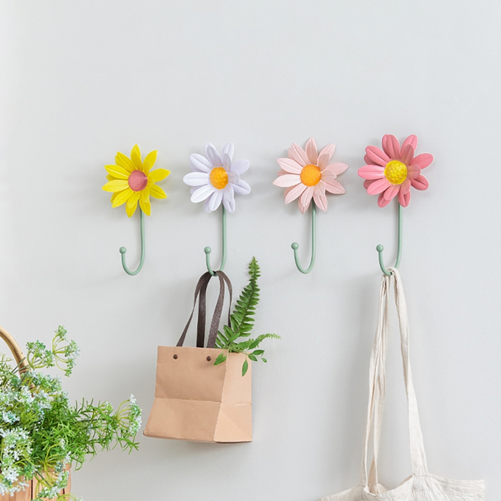 Sun Flower Wall Mounted Hooks In Metal Set Of 4