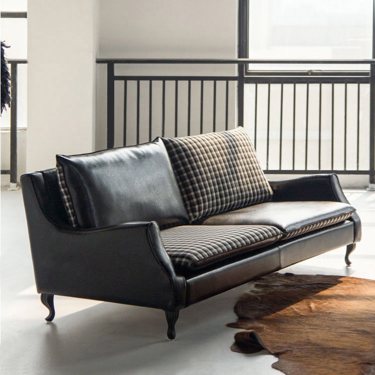 Contemporary Black Faux Leather Sofa Upholstered 3-seat Sofa Hardwood Frame Foam Filled