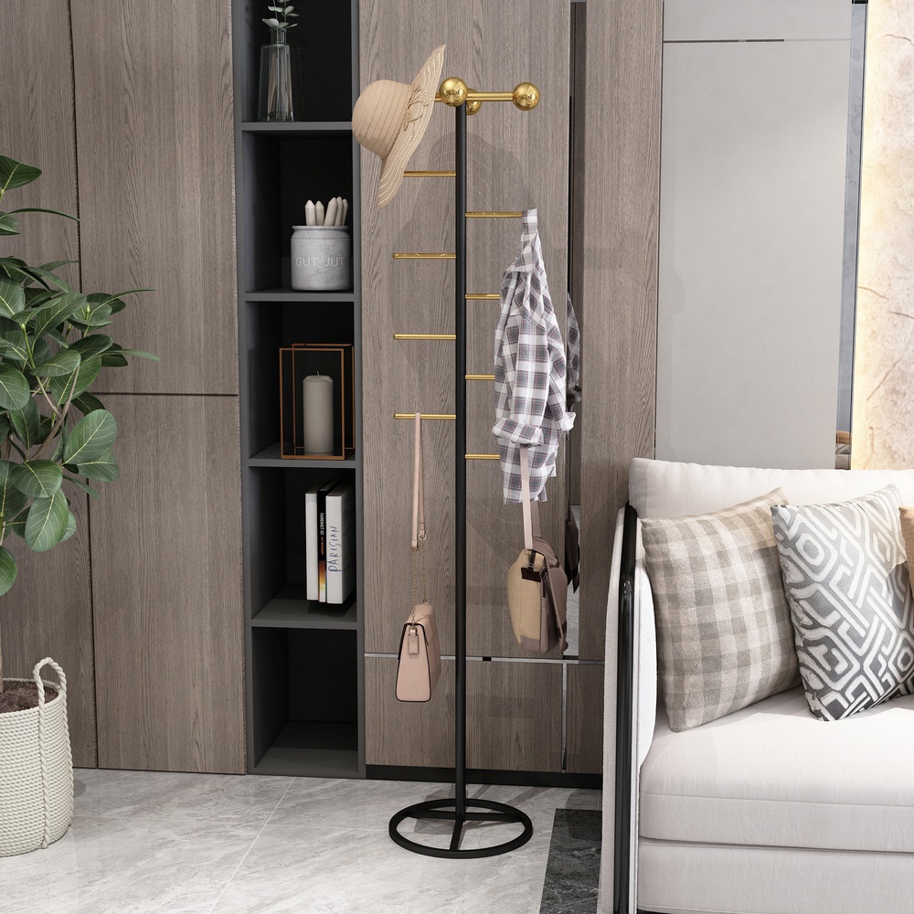

Gold & Black Modern Freestanding Coat Rack with 12 Hooks