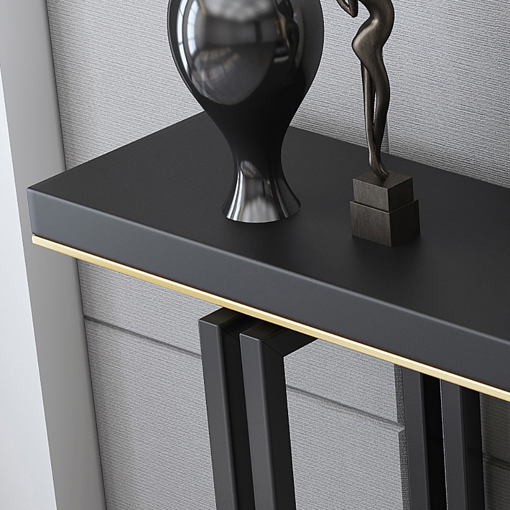 1000mm Entry Accent Table Narrow Console Table Black Solid Wood & Metal in Small