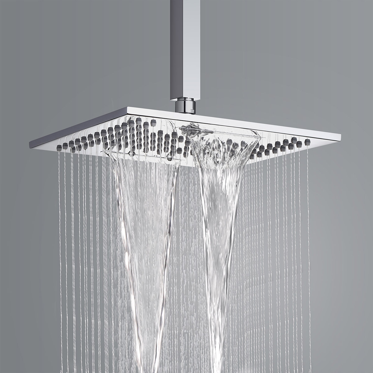 10" Waterfall Square Rain Shower Head Two Functional In Polished Chrome Solid Brass