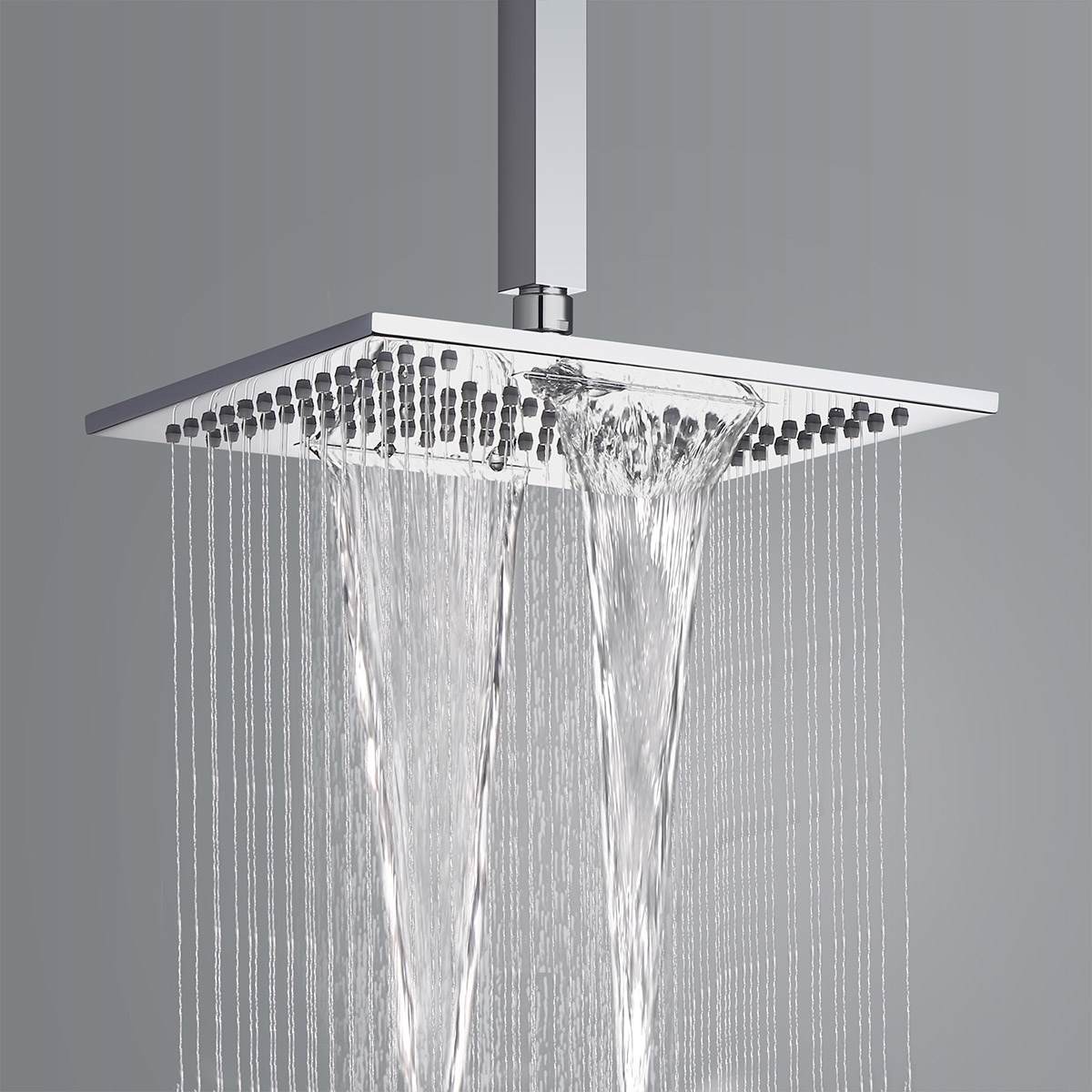 

10" Waterfall Square Rain Shower Head Two Functional in Polished Chrome Solid Brass