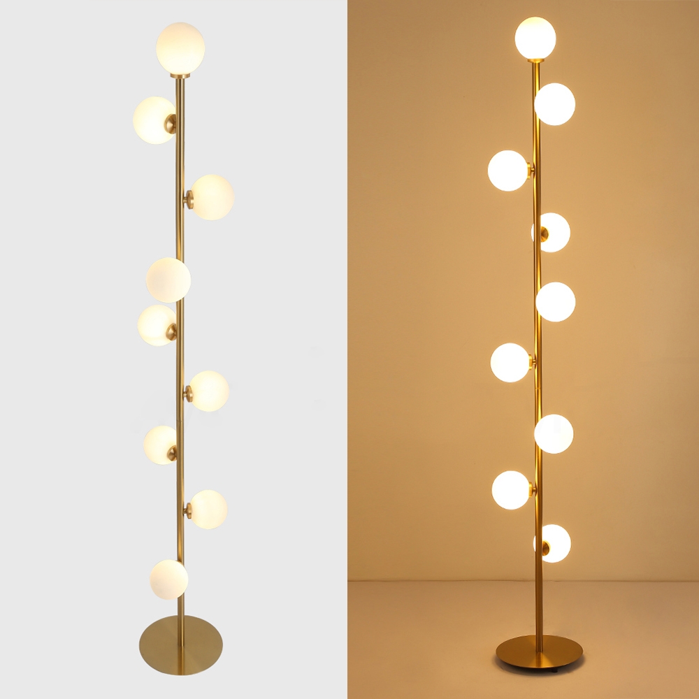 Modern LED Gold 9-Light Tree Floor Lamp White Glass Globe