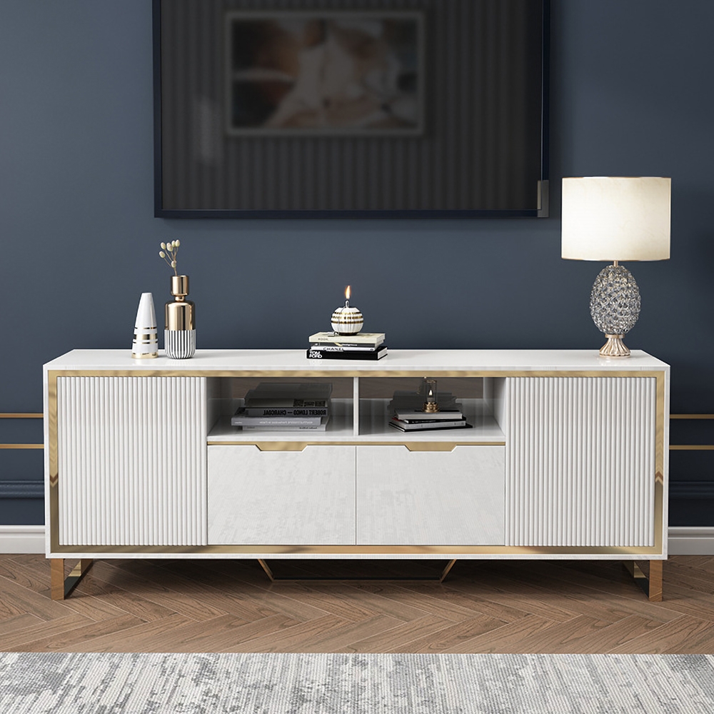 

Minimalist White TV Stand Media Console with 2 Drawers & 2 Doors in Large