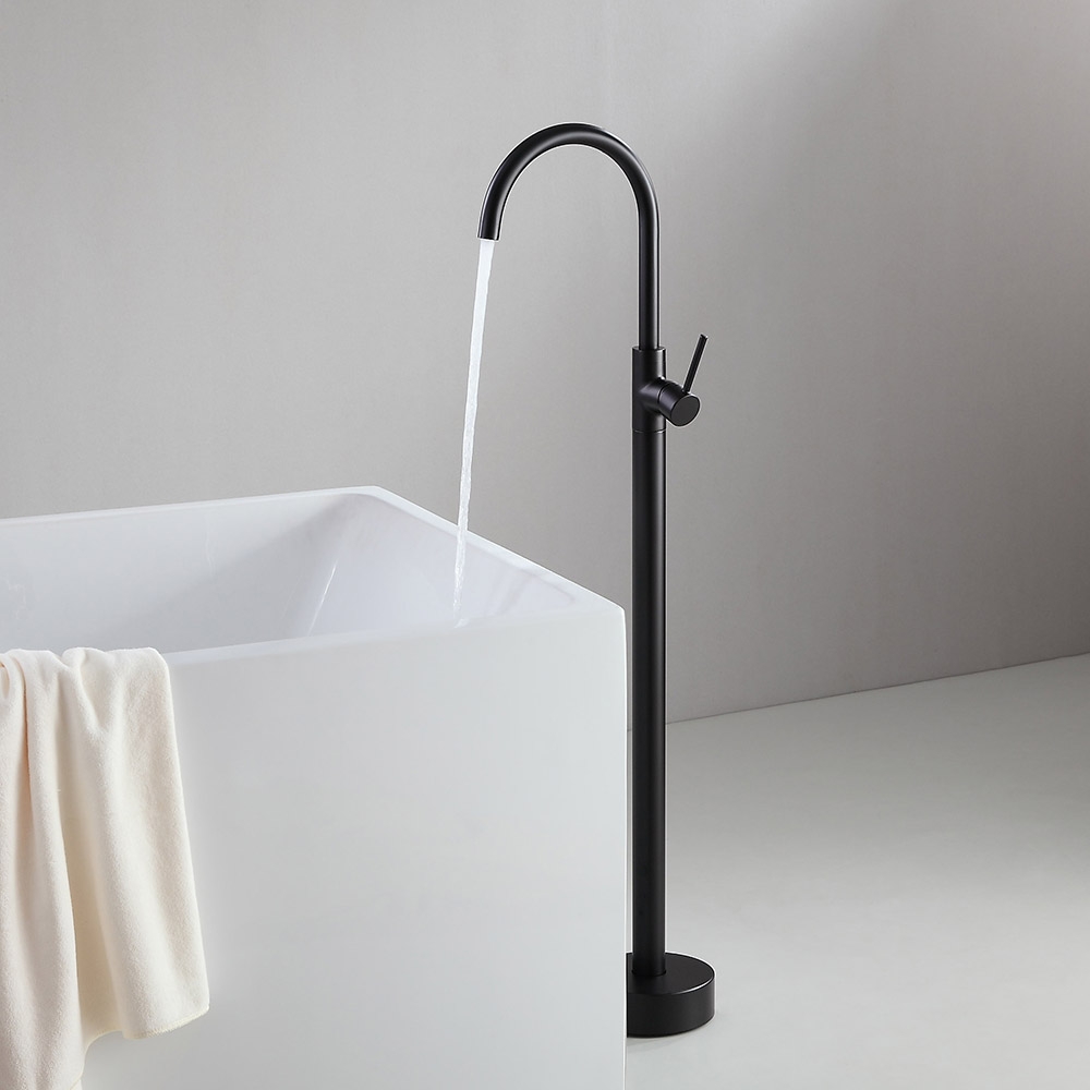 Image of Brewst Modern Style Matte Black Single Handle Freestanding Tub Filler Faucet Solid Brass