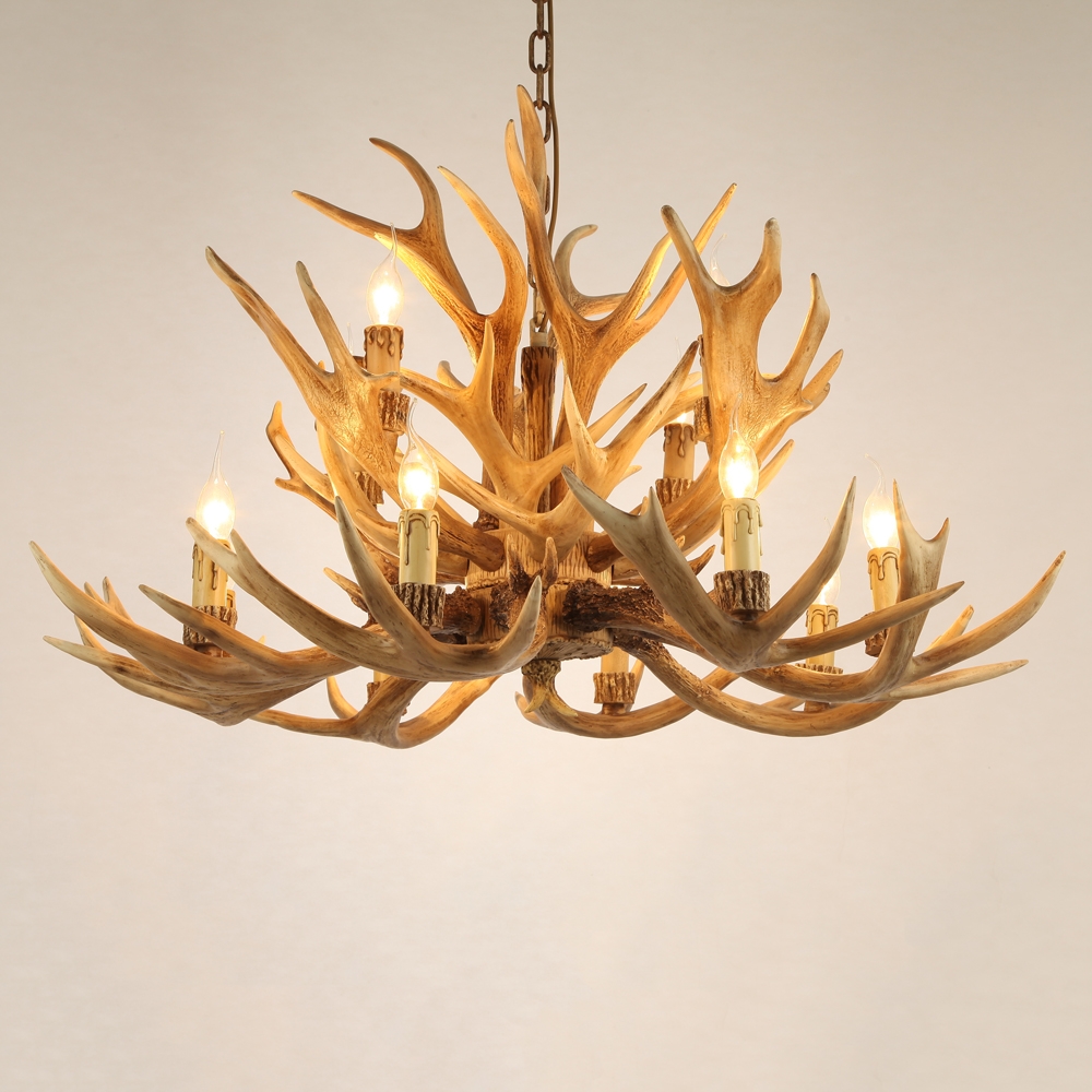 

Rustic Style Resin Antler Whitetail Branch 2-Tier 12 Candle Light Large Cascade Chandelier