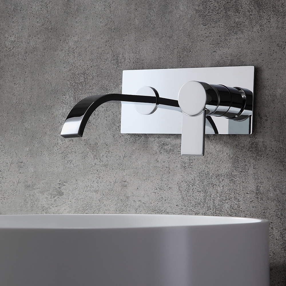 Virt Contemporary Single Handle Wall Mount Bathroom Sink Faucet Polished Chrome