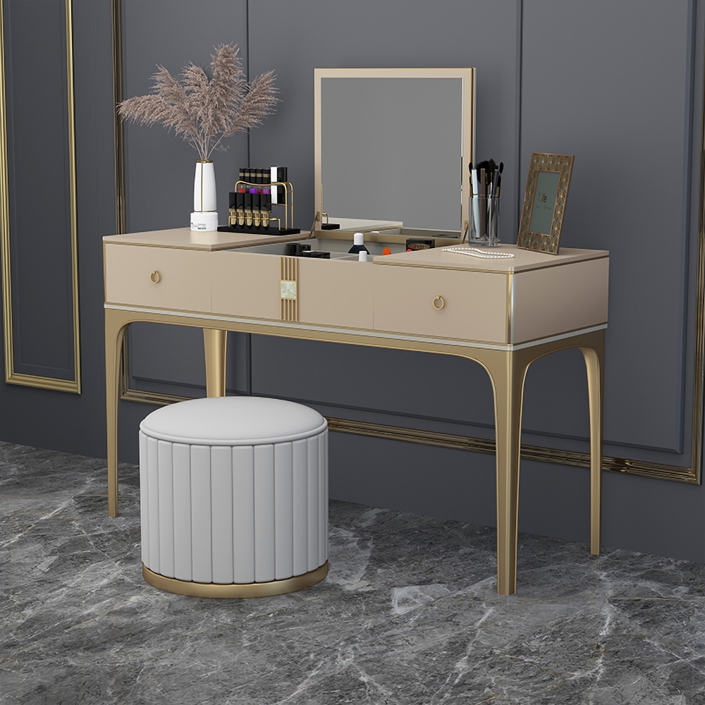 63" Modern Champagne Makeup Vanity with Flip Top Mirror and 2 Drawers