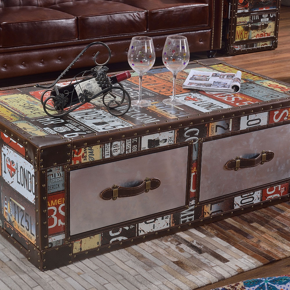 Retro Style Coffee Table with Drawers Rectangular Accent TableHomary