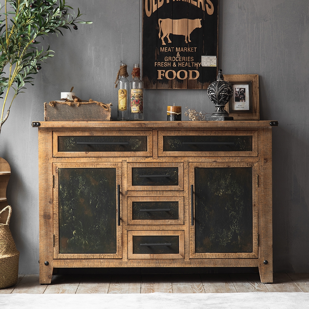 

47" Rustic Natural Sideboard Buffet with 5 Drawers & 2 Doors