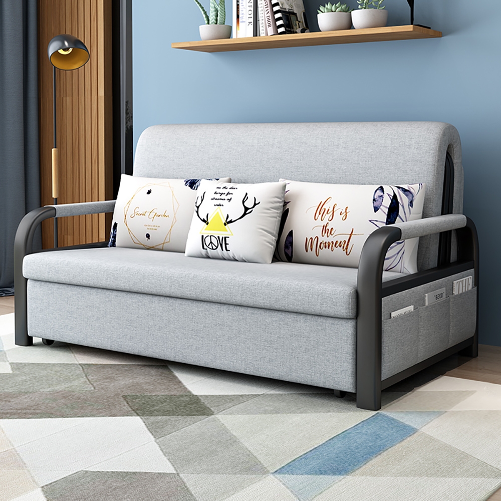 Moderno sofá cama completo sofá convertible tapizado de lino con almacenamiento