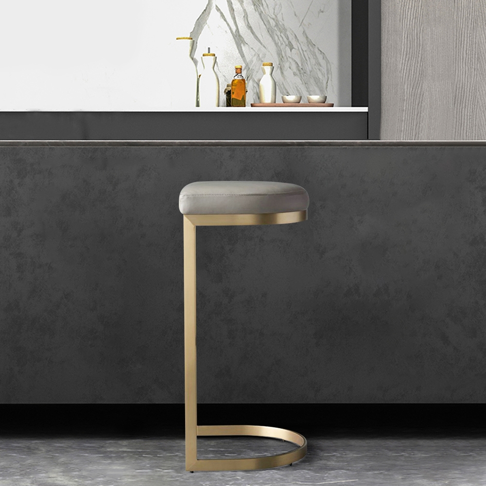 

Modern Upholstered 26" Gray Bar Stool with Gold Legs