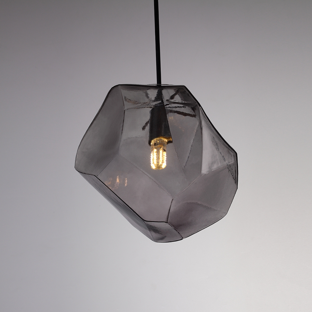 Stone 1Light Mini Gray Clear Glass Shade Diamond Pendant LightHomary