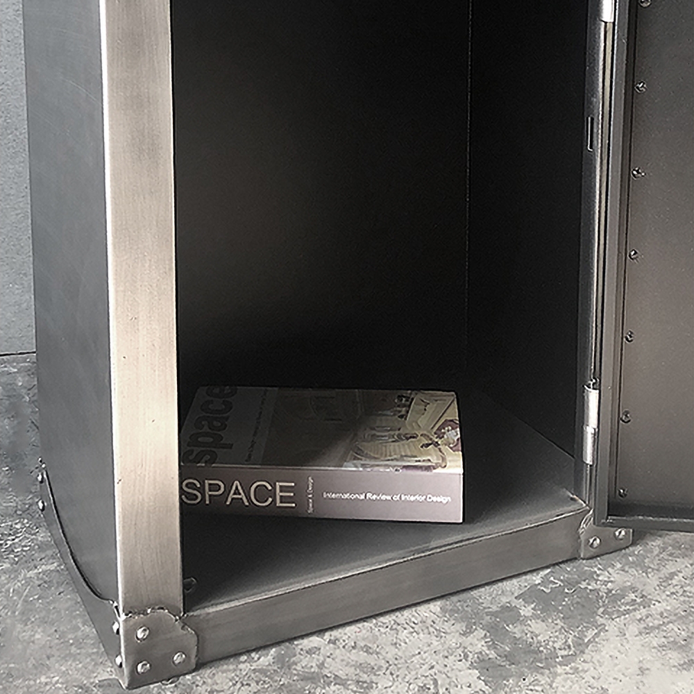 Brushed Silver Bookshelf with Door Industrial Metal Bookcase 3 Shelves Display Shelf