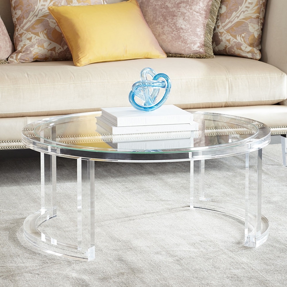 31.5" Modern Round Acrylic Coffee Table for Living Room with Tempered Glass Top