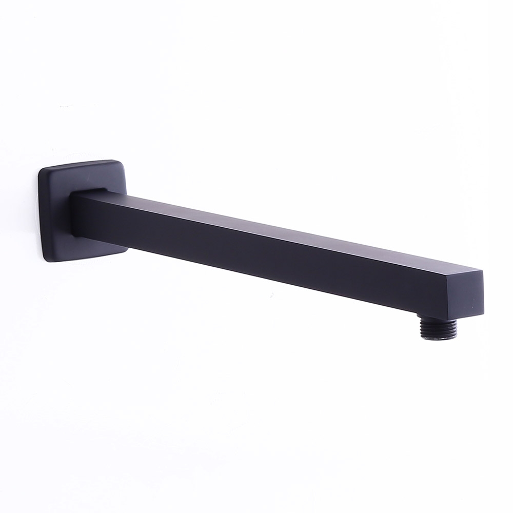 Image of 16 Inch Wall Mounted Solid Brass Square Shower Arm with Flange in Matte Black