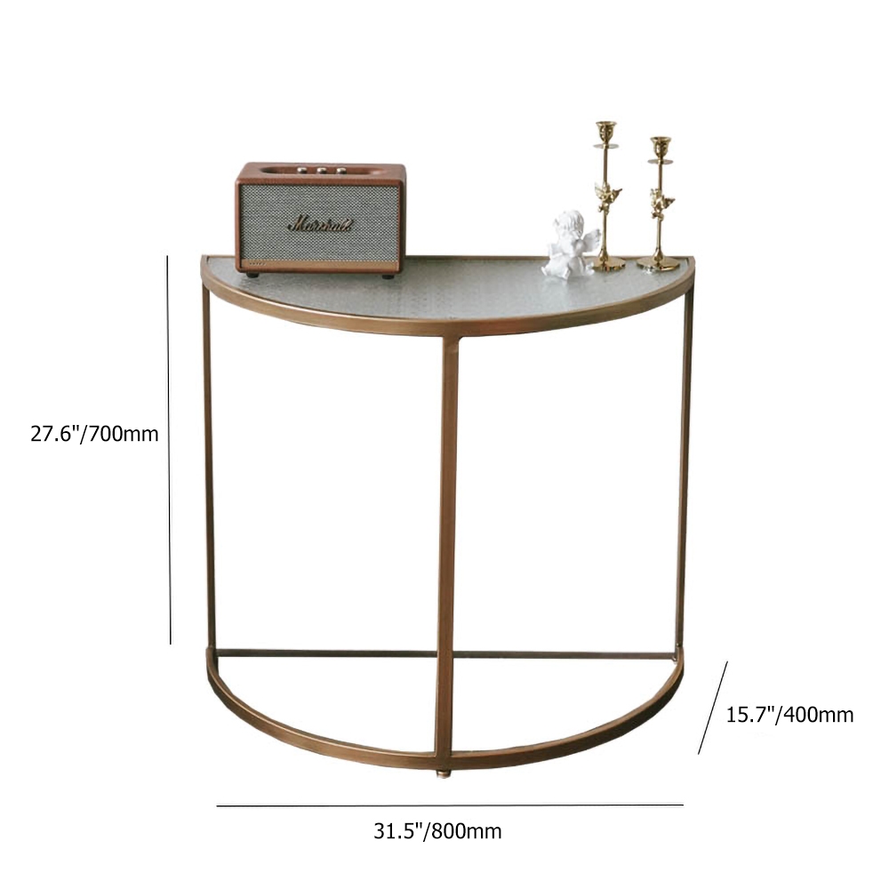 Gold Modern Console Table Semicircle Glass Tabletop Side Table