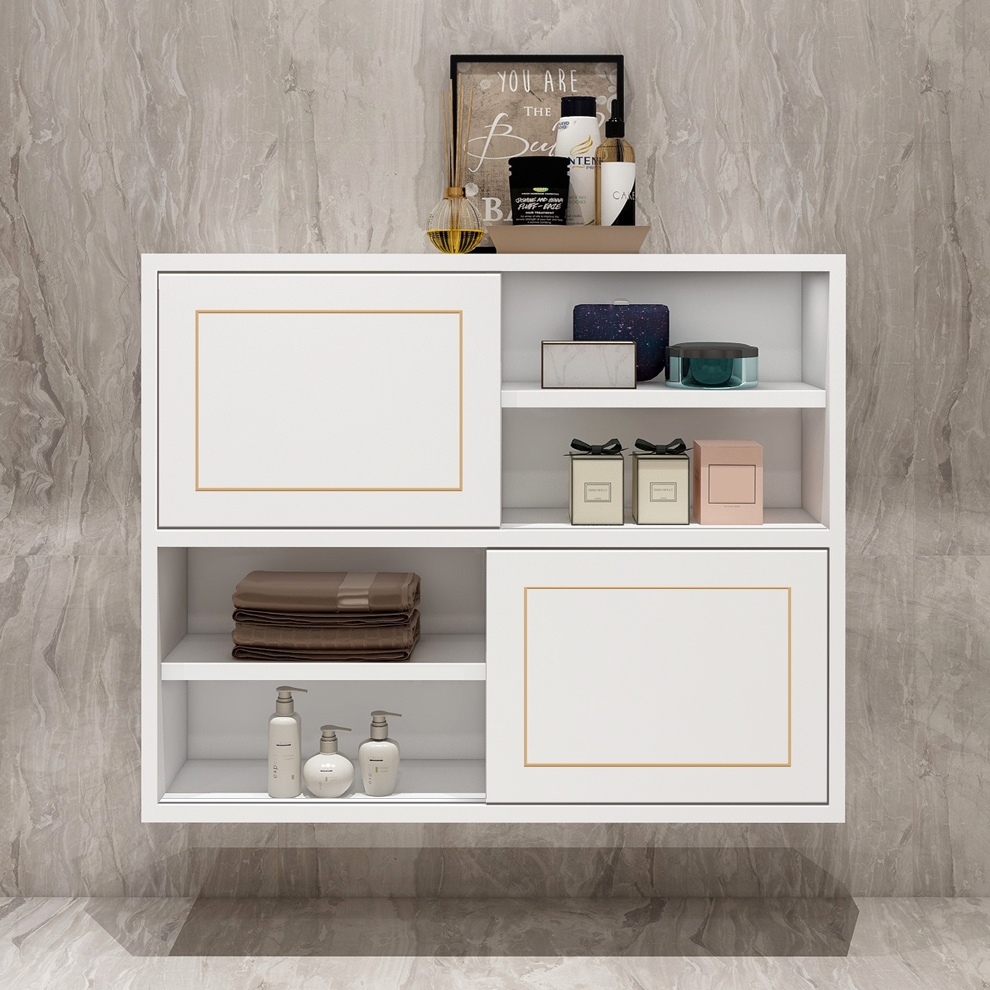 

White Wall Mounted Cabinet Bathroom Storage Over Toilet