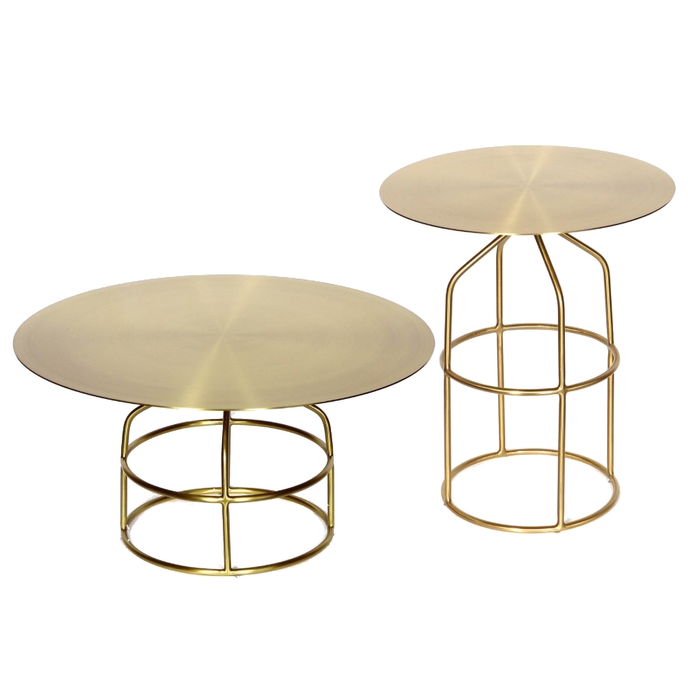 Set of 2 Modern Round Coffee Table Sets Metal in Gold-Homary