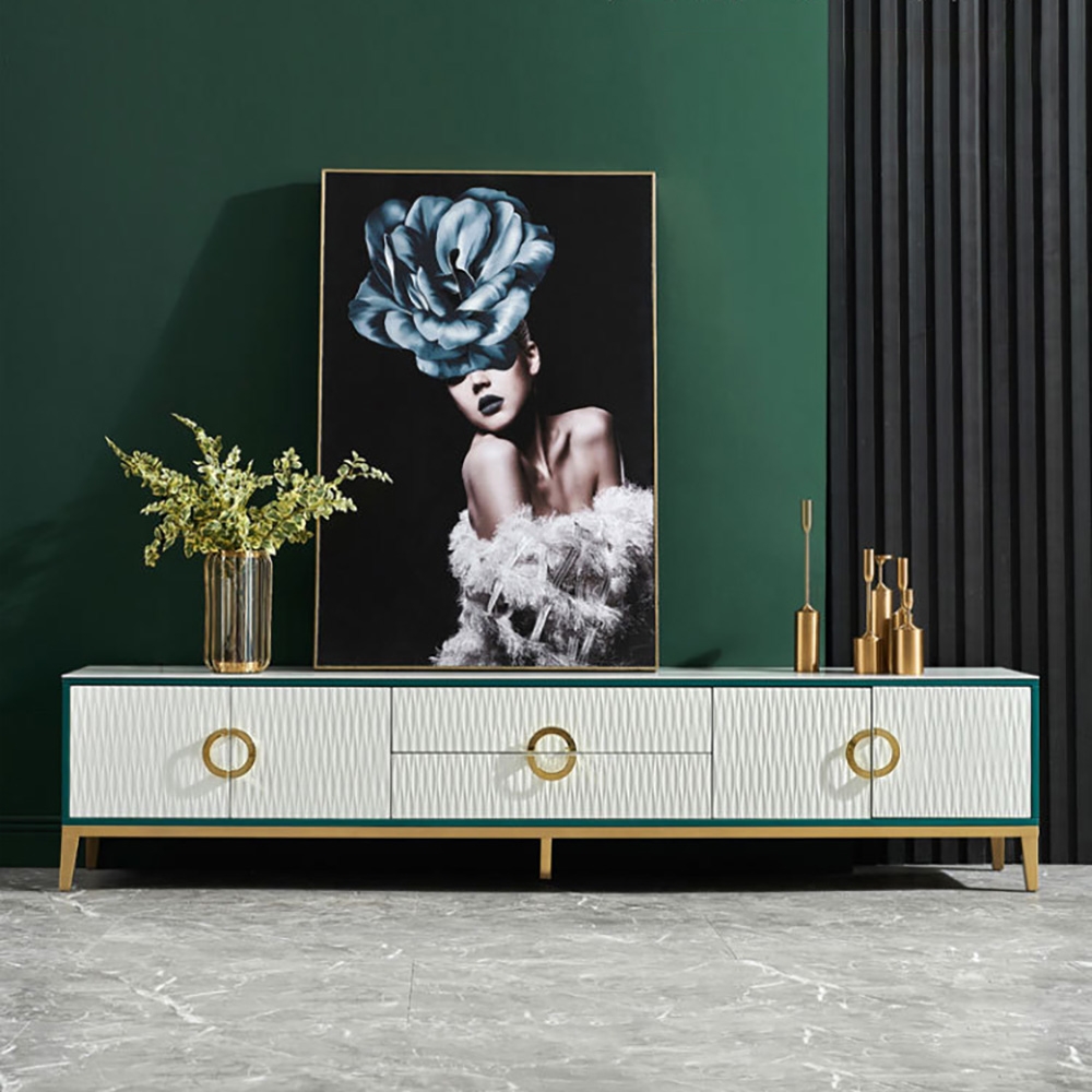 

Modern TV Stand White Stone Top Media Console for TVs up to 85"
